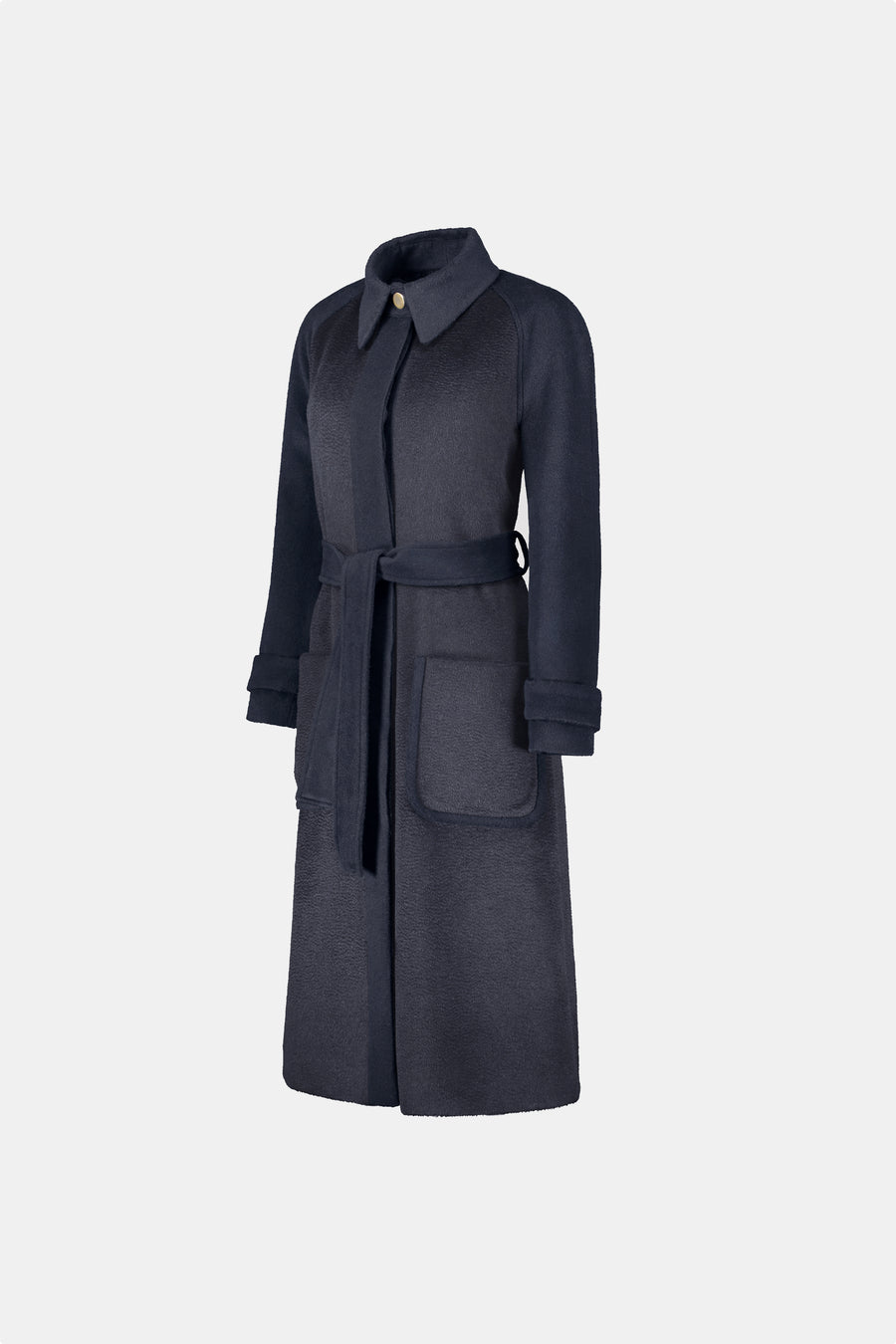 AQVAROSSA Piura trench coat extra fine suri alpaca in sand colour side view