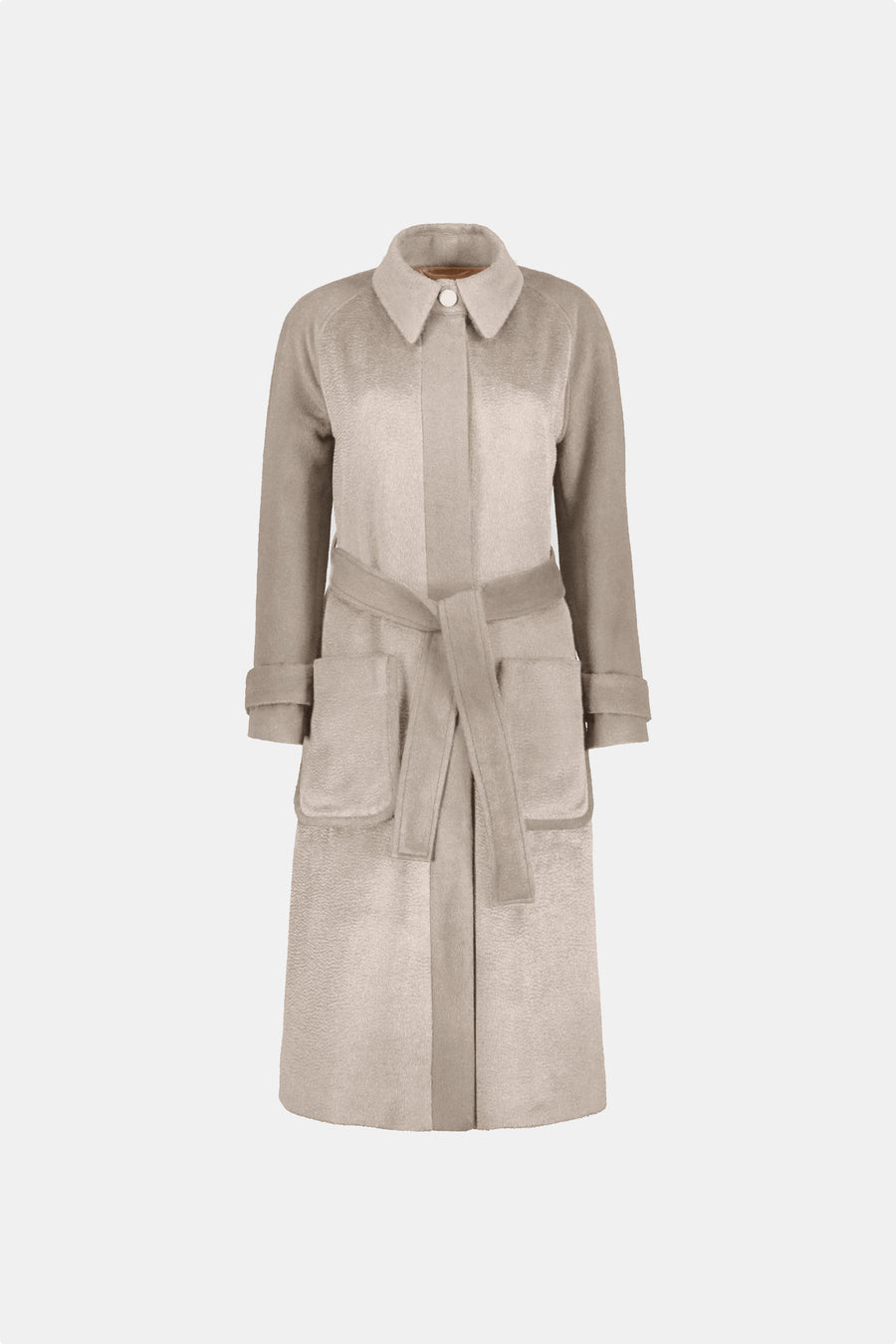 AQVAROSSA Piura trench coat extra fine suri alpaca in sand colour