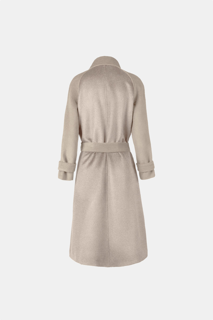 AQVAROSSA Piura trench coat extra fine suri alpaca in sand colour back view